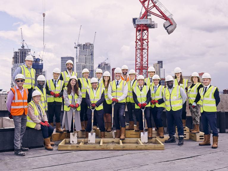 Royal Mail Topping Out - Full team from Henderson Park, Greystar, Wandsworth Council and Battersea Society